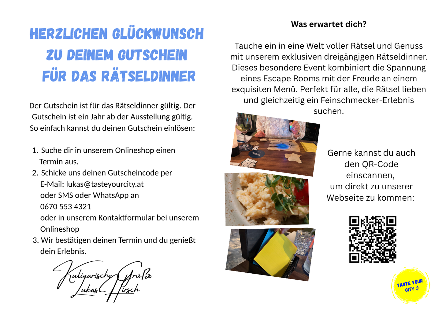 Gutschein für das Rätseldinner