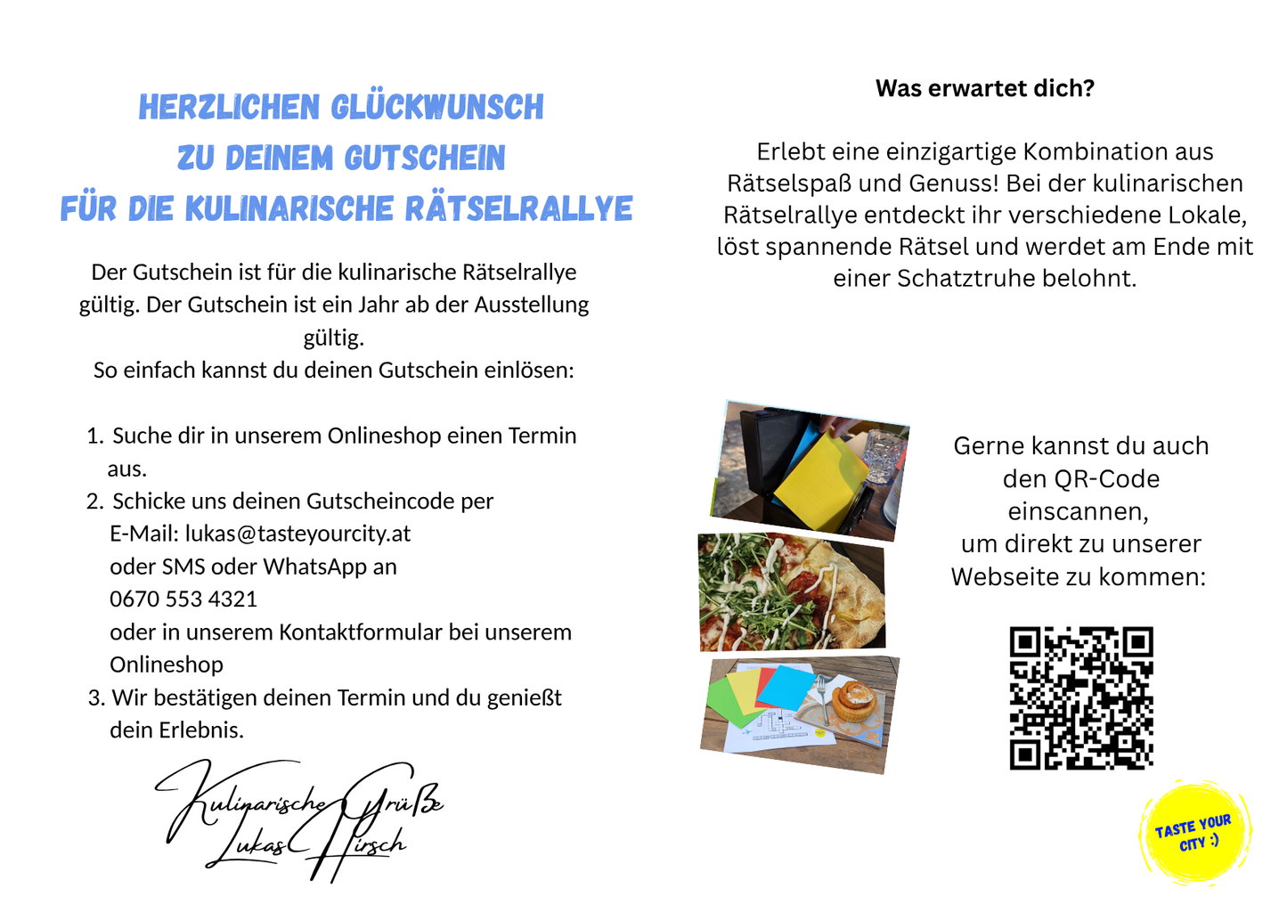 Gutschein für die kulinarische Rätselrallye "Das Geheimnis vom Naschmarkt"